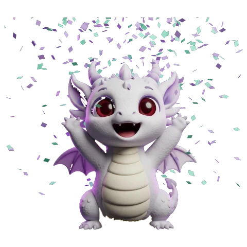 Konfetiyle kutlama yapan dragon